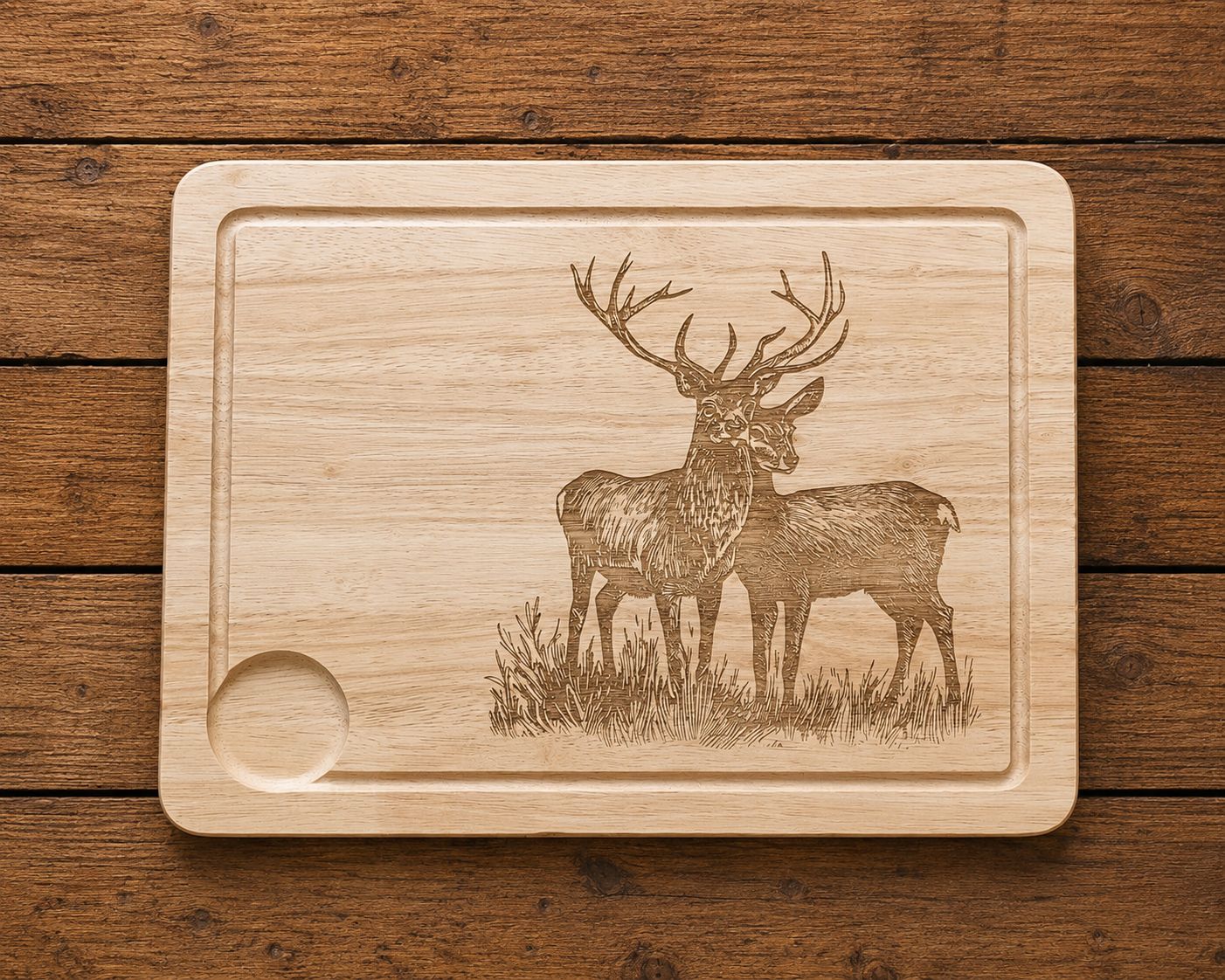 Hevea wood chopping/serving board- Deer Couple design