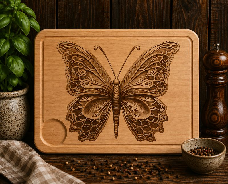 Hevea wood chopping/serving board- Butterfly design