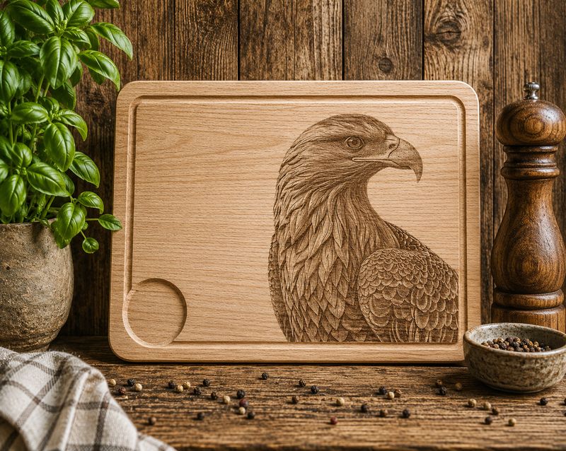Hevea wood chopping/serving board- engraved EAGLE HEAD design