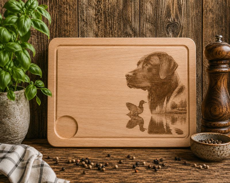 Hevea wood chopping/serving board - Labrador & Duck design