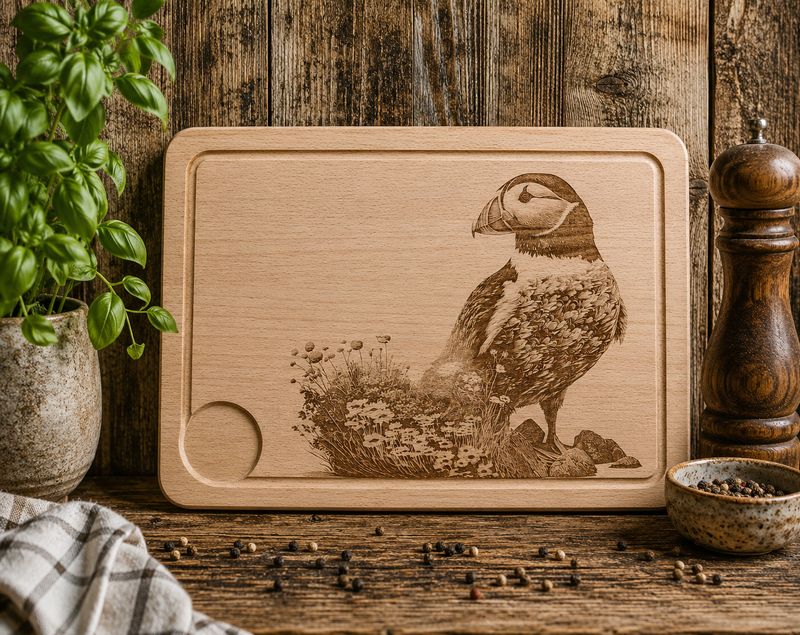 Hevea wood chopping/serving board - PUFFIN design