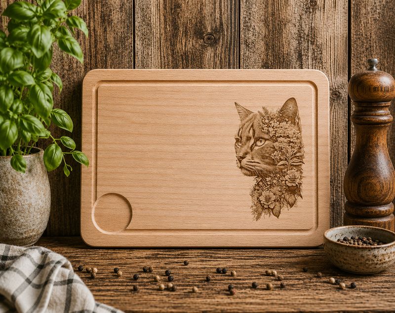 Hevea wood chopping/serving board- engraved CAT 2 design