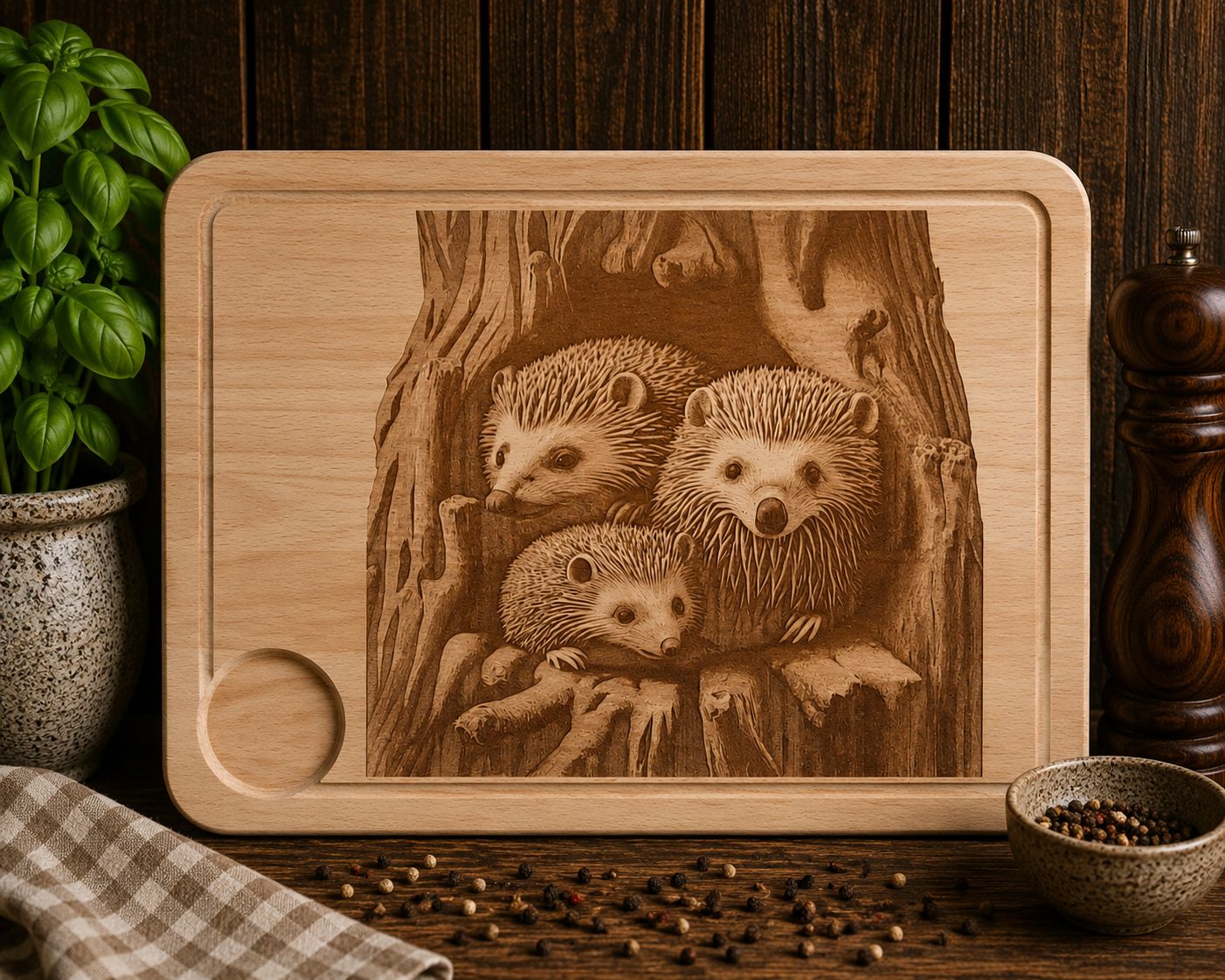 Hevea wood chopping/serving board - HEDGEHOGS Design