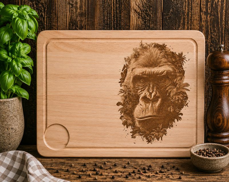 Hevea wood chopping/serving board- engraved GORILLA design