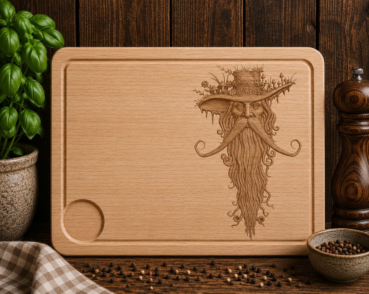 Hevea wood chopping/serving board- engraved WOODMAN design