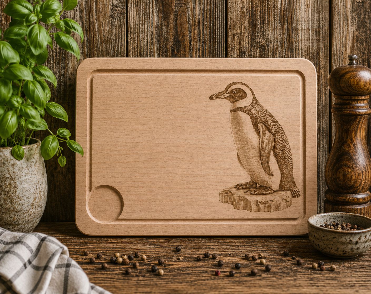 Hevea wood chopping/serving board - PENGUIN design
