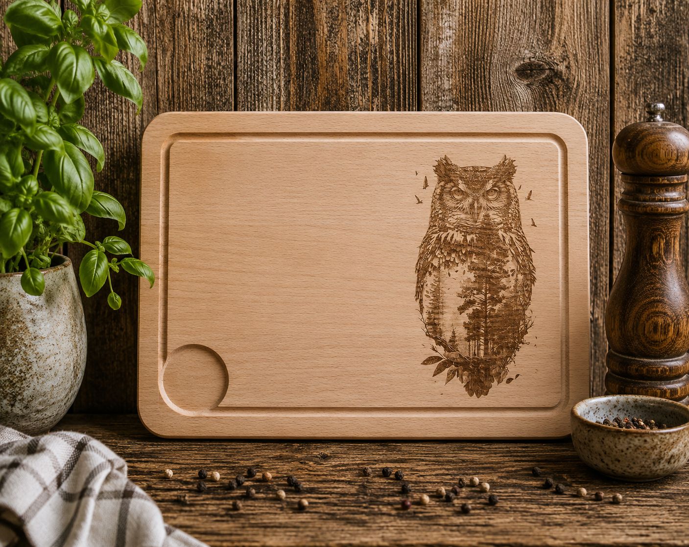 Hevea wood chopping/serving board- OWL Design
