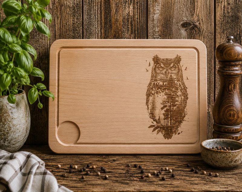 Hevea wood chopping/serving board- OWL Design
