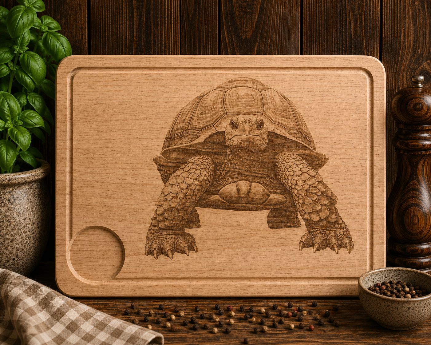 Hevea wood chopping/serving board- TORTOISE design
