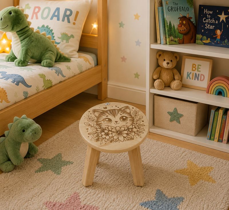 Wooden childs stool - Cat Design