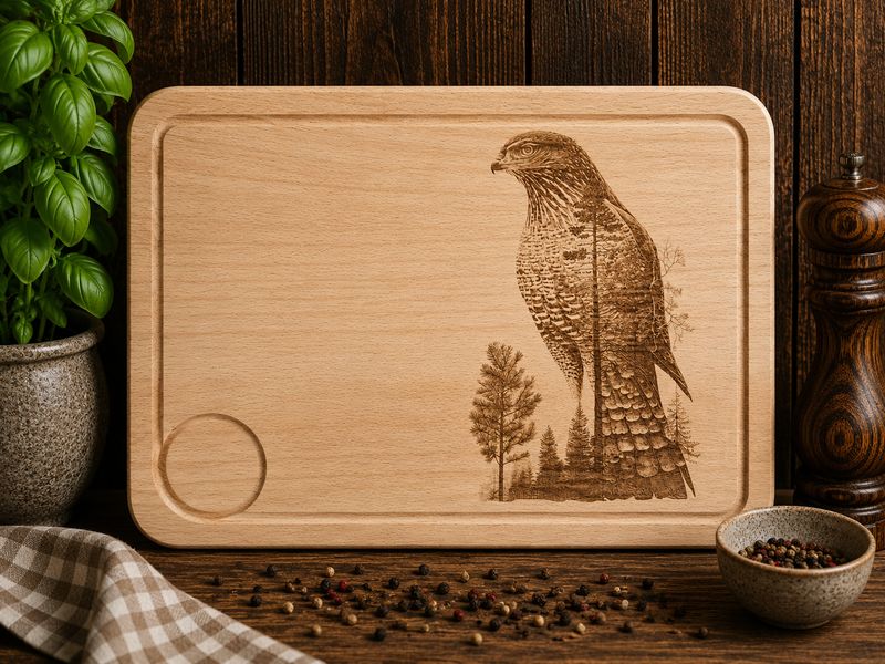 Hevea wood chopping/serving board- engraved FALCON design