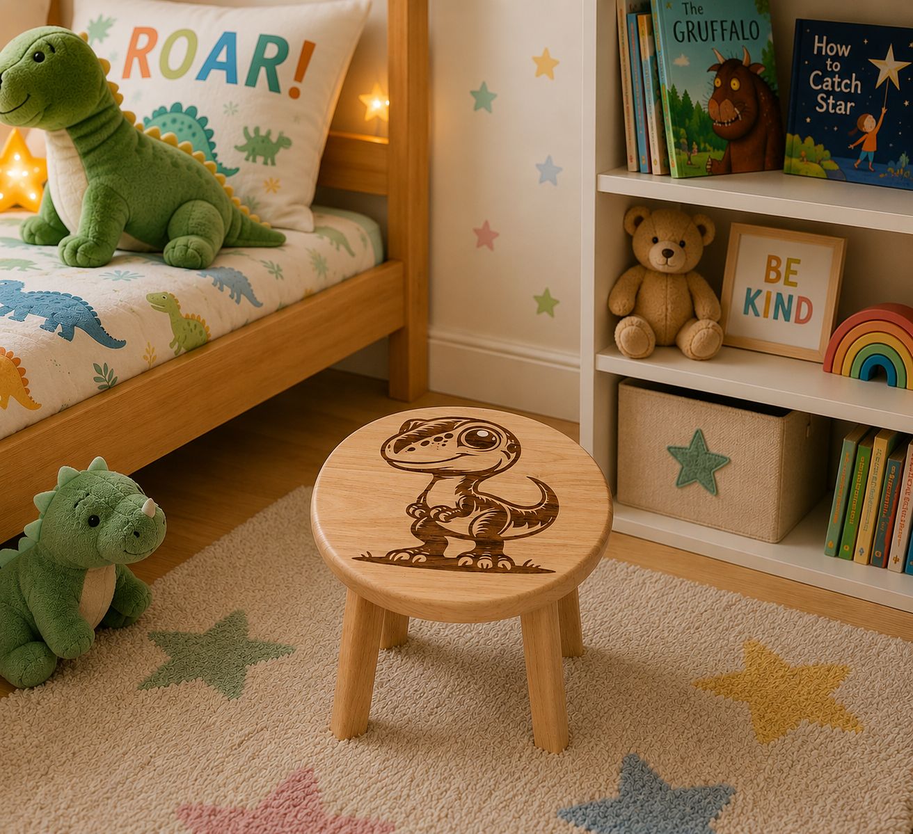 Wooden childs stool - Baby Dinosaur Design