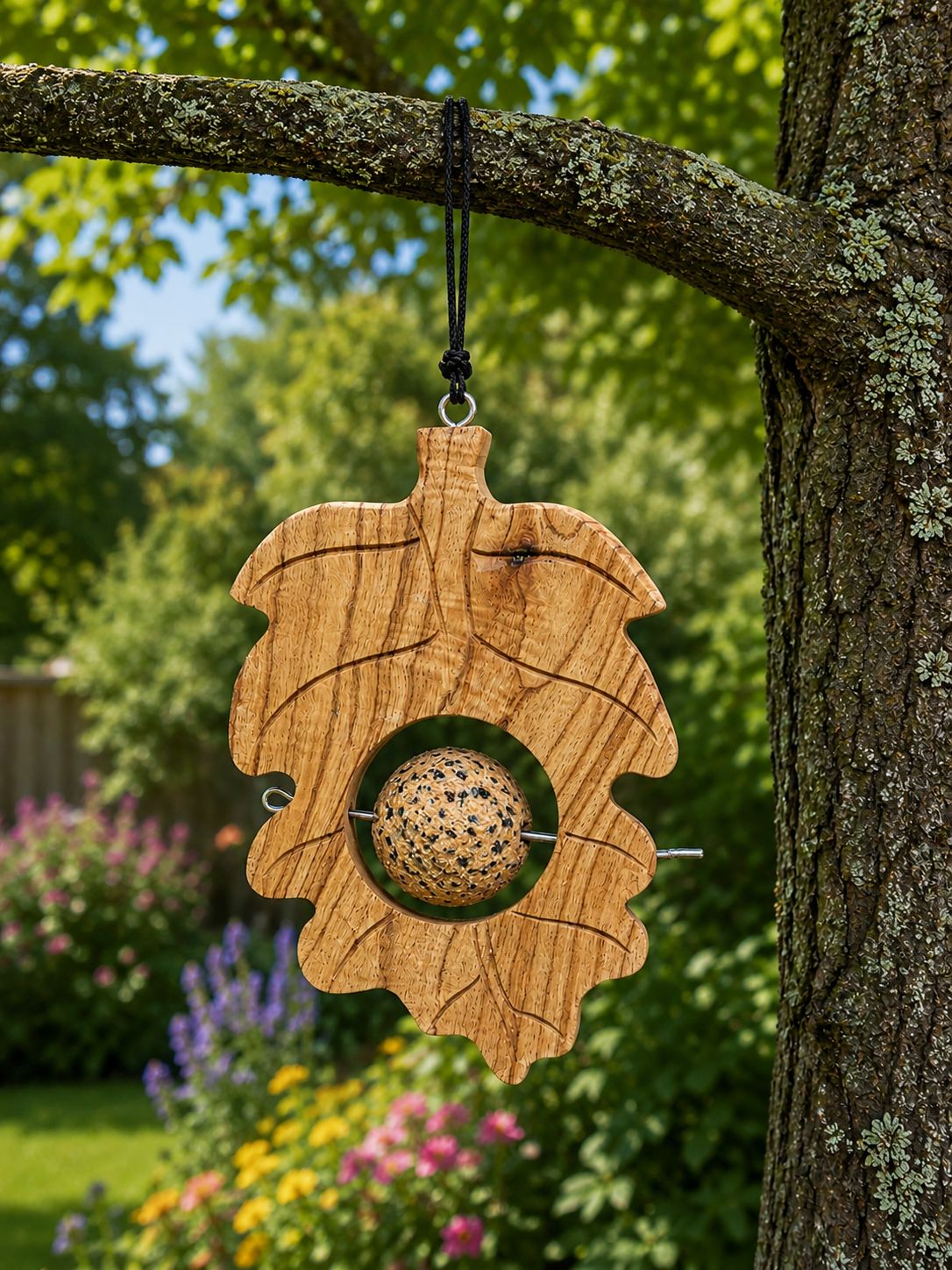 Wooden Suet / Apple Feeder - Oak Leaf