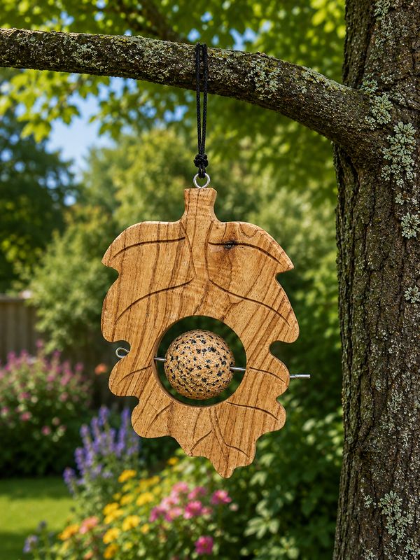 Wooden Suet / Apple Feeder - Oak Leaf