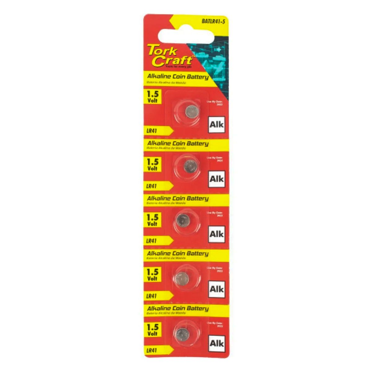 Tork Craft LR41  Alkaline Coin Battery Sleeve (5-pack)