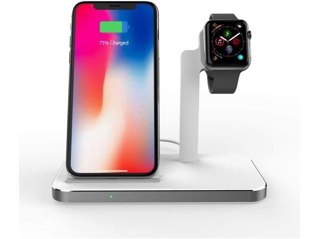 Uolo Volt Fast Wireless Charging Stand with Apple Watch Mount (Includes QC 3.0 Wall Adapter) Dual Coil for Landscape/Portrait