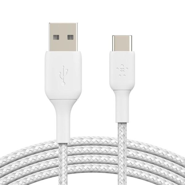Belkin BoostCharge Braided USB-C to USB-A Cable (3.3ft) White 1 Count 1 Pack iPhone 15 Series Samsung Galaxy S24 Series Note20 Google Pixel 7 &amp; 8 iPad Pro Nintendo Switch &amp; More - White