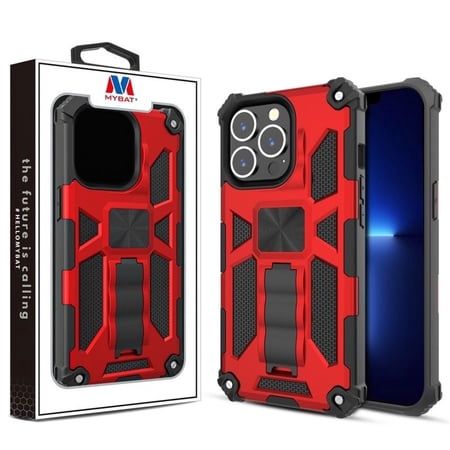 Sturdy Hybrid Protector Cover (with Stand) for Apple iPhone 13 Pro Max (6.7) - Red / Black