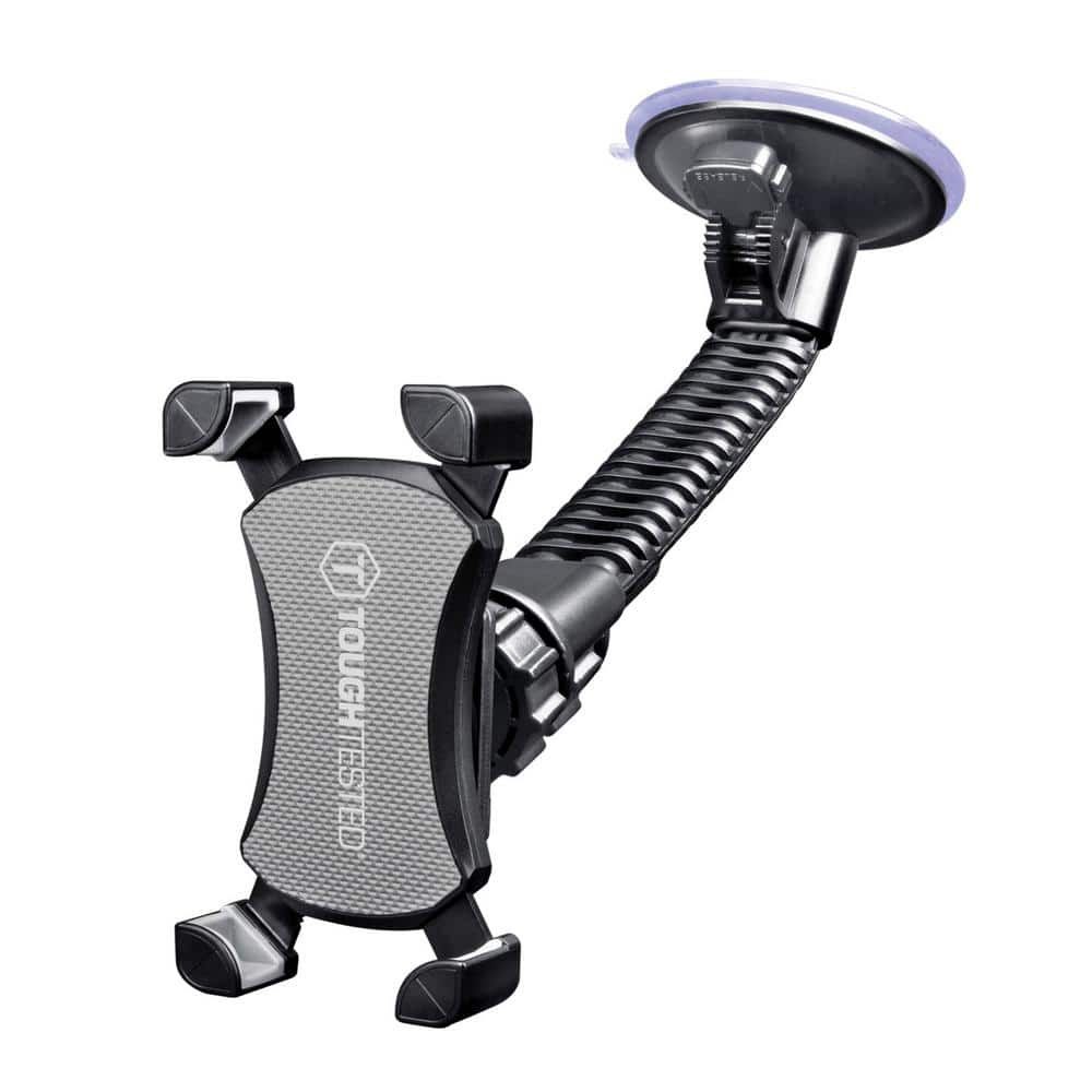 ToughTested Mammoth Windshield Phone Mount with Double-Ribbed Gooseneck Extra-Large 4.25” Suction Cup 4-Way Locking Claw Grip 360° Rotation &amp; One-Button Release