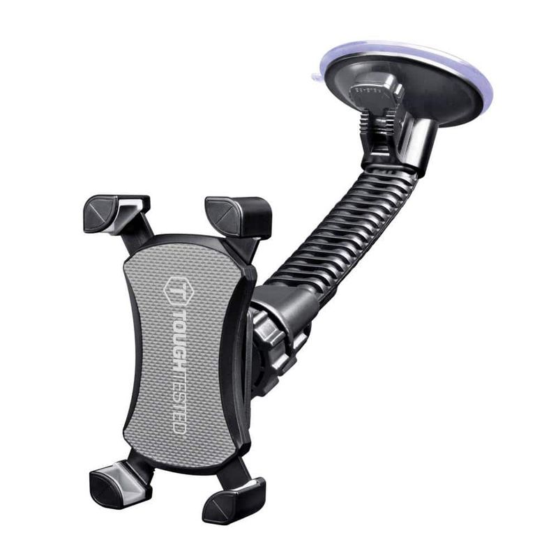 ToughTested Mammoth Windshield Phone Mount with Double-Ribbed Gooseneck Extra-Large 4.25” Suction Cup 4-Way Locking Claw Grip 360° Rotation &amp; One-Button Release
