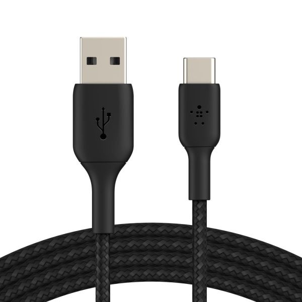 Belkin BoostCharge Braided USB-C to USB-A Cord (1M/3.3ft) for iPhone 16 Series Samsung Galaxy S24 Series Note20 Google Pixel 7 &amp; 8 iPad Pro Nintendo Switch &amp; More - Black