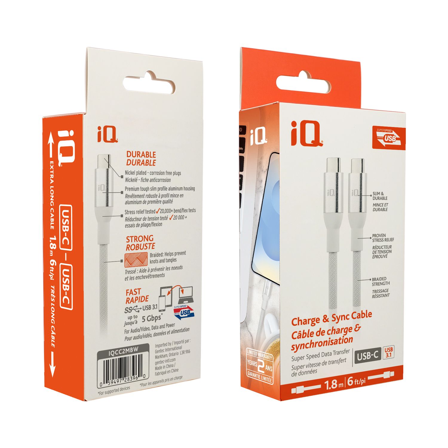iQ 6 ft White Charge &amp; Sync Cable - Type C