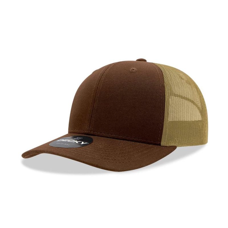 Decky 6021 Mid Profile 6 Panel Poly Cotton Trucker Cap - Brown Khaki
