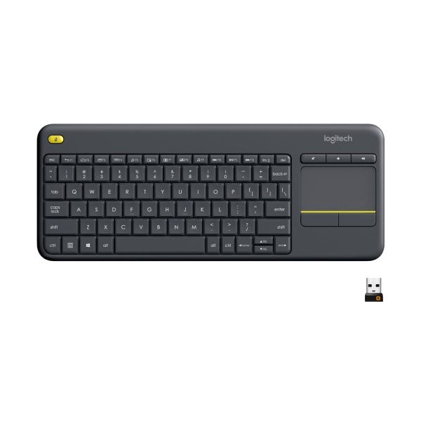 Logitech K400 Plus Wireless Touch TV Keyboard With Easy Media Control and Built-in Touchpad HTPC Keyboard for PC-connected TV Windows Android ChromeOS Laptop Tablet