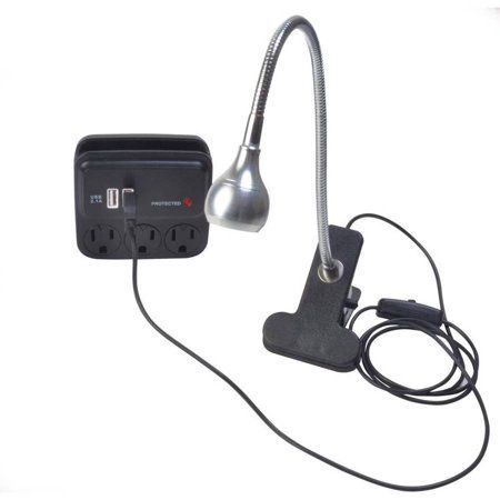 Woods 0515848810 USB-Powered LED Clamp Lamp with 12 Positionable Gooseneck and 54 Cord with On/Off Switch Chrome/Black