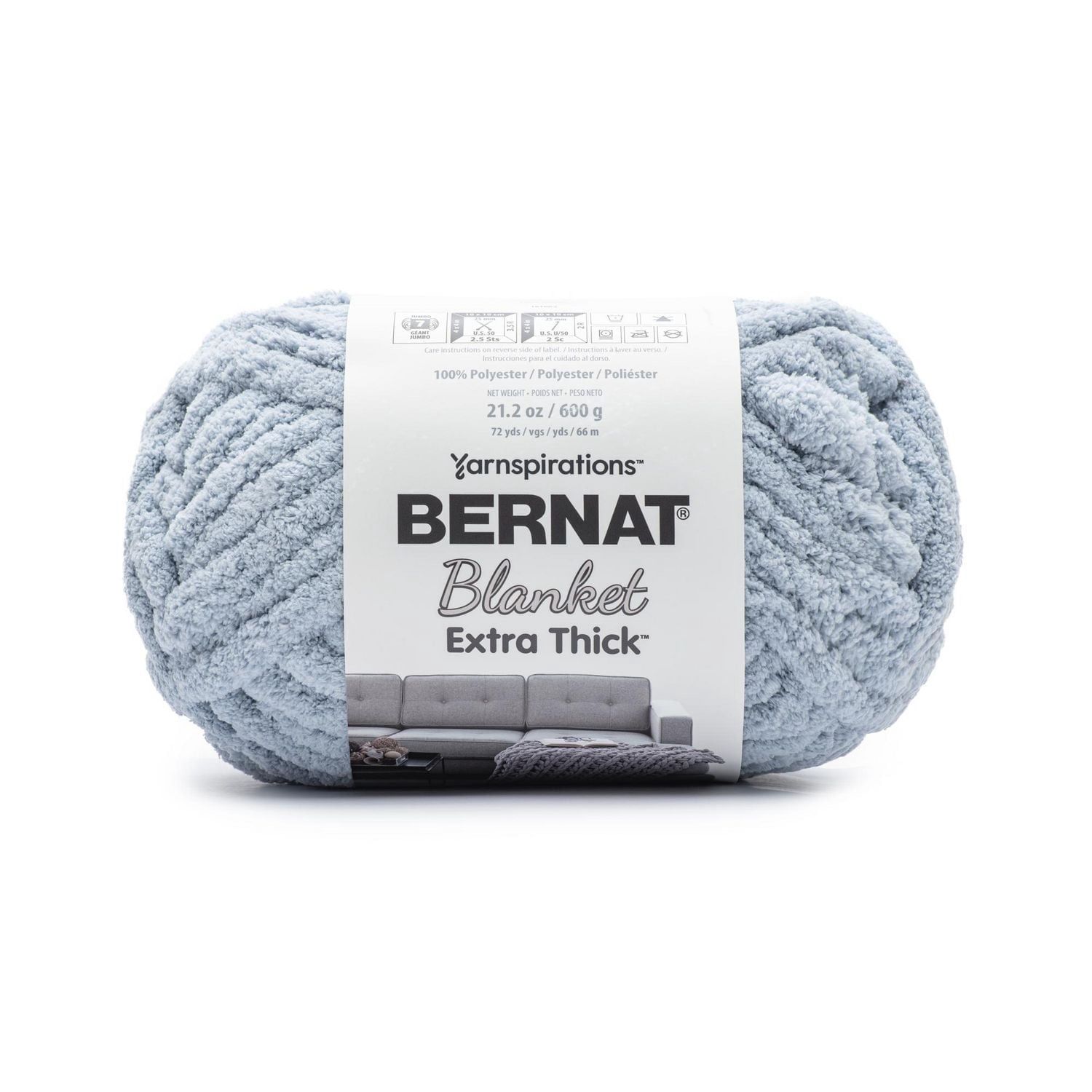 Bernat Blanket Extra Thick #7 Jumbo Polyester Yarn, Fog Blue 21.2oz/600g 72 Yards