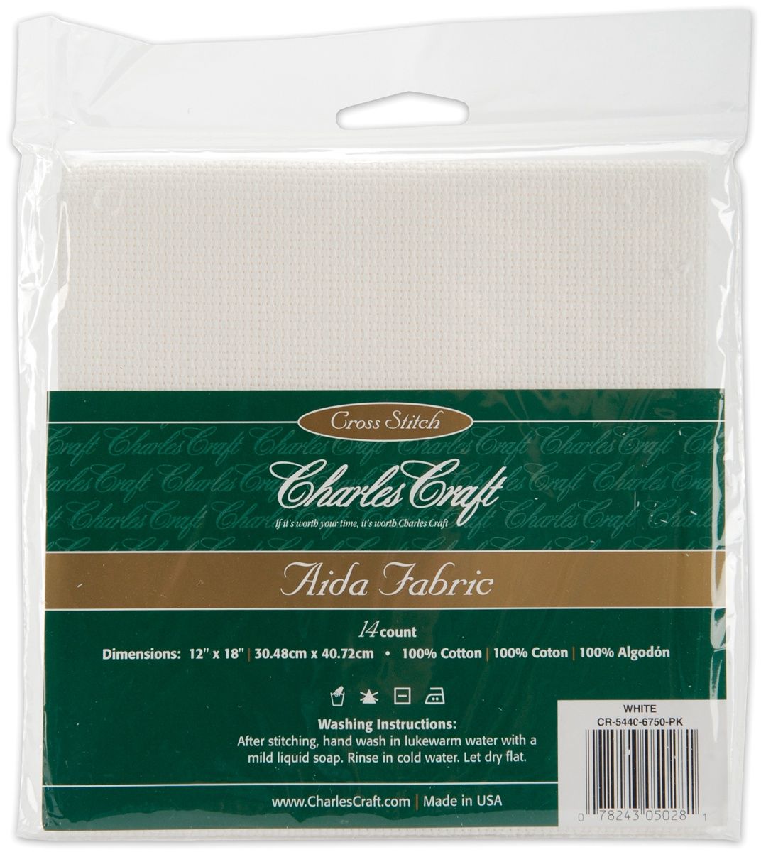 Charles Craft Gold Standard Aida 14 Count 12 X18 -White