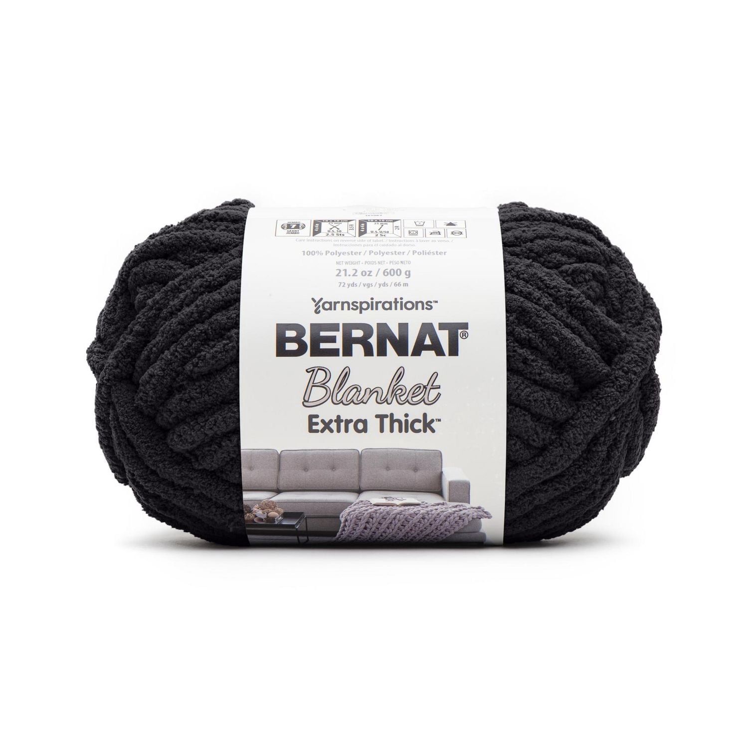 Bernat Blanket Extra Thick #7 Jumbo Polyester Yarn, Coal 21.2oz/600g 72 Yards