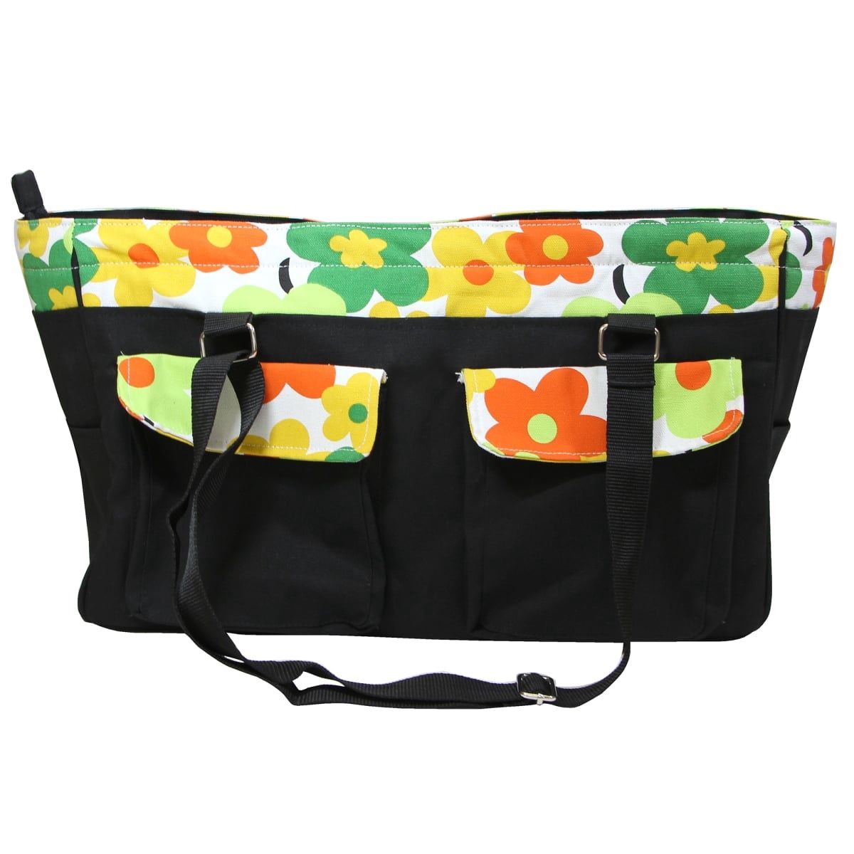 3025241 43 x 15 x 28 cm Knitting Tote Bag&amp;#44; Black - Floral