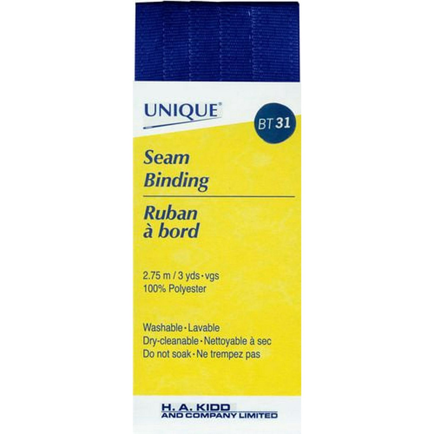 Unique Pretzels Unique Seam Binding, 14 Mm, Navy Blue (Rayon)