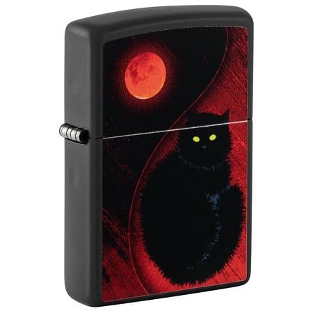 Zippo Black Cat Design Black Matte Pocket Lighter