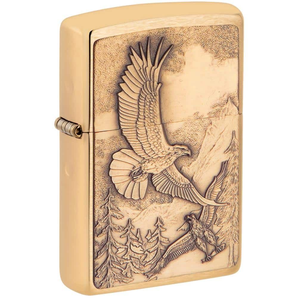 ZIPPO WHERE EAGLES DARE BRUSHED BRASS LIGHTER