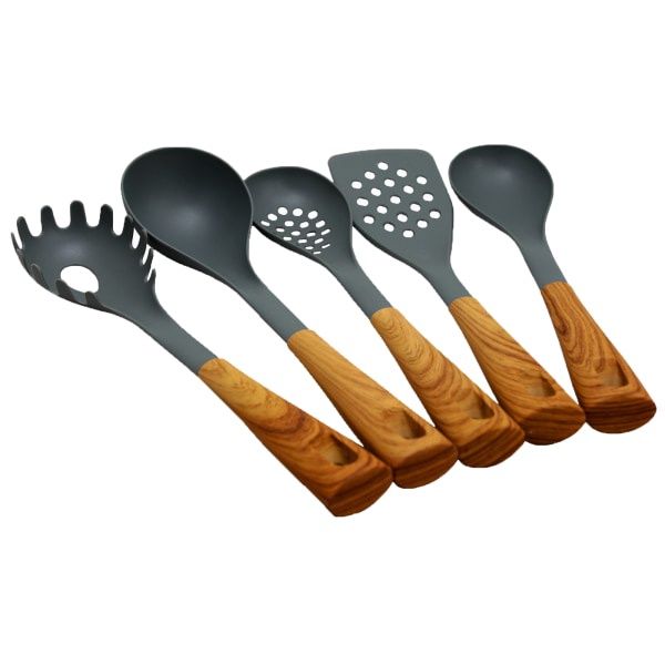 Oster Everwood Kitchen Nylon Tools Set with Wood Inspired Handles Set of 5
