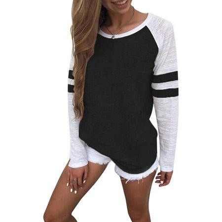 Women Stripe Splice Long Sleeve Crew Neck Shirt Fashion Ladies Patchwork Blouse Tops Clothes