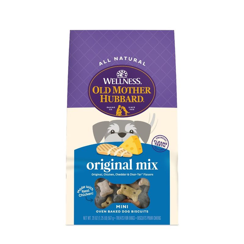 Old Mother Hubbard by Wellness Classic Crunchy Extra Original Assortment Biscuits Mini Baked with Chicken, Apple, Cheese and Carrot Dog Treats - 20oz