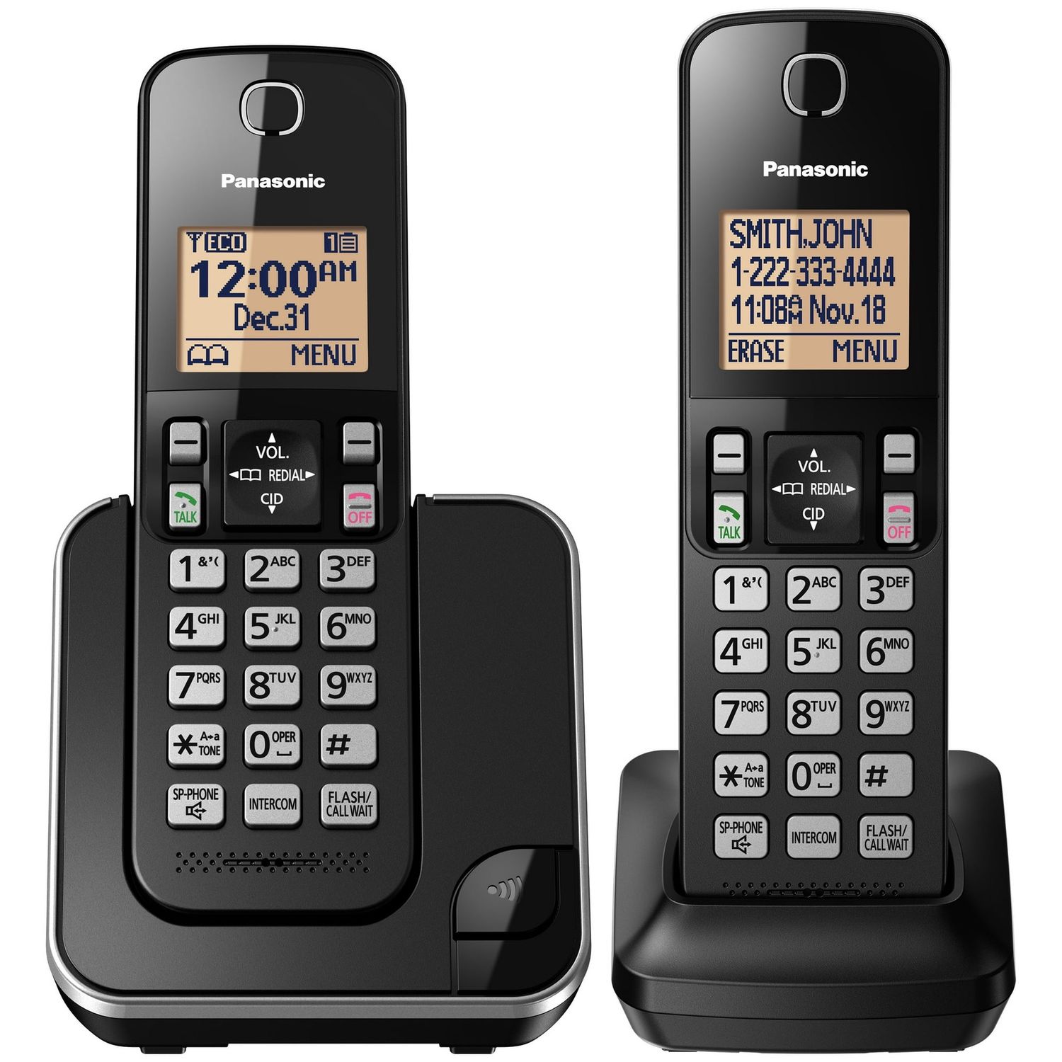 Panasonic Kxtgc382b Dect 6.0 2-Handset Landline Telephone, Black