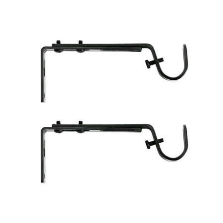 Kenney Adjustable Steel Curtain Rod Mounting Brackets for 3/4 Inch Rods Black Finish Set of 2