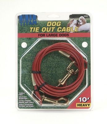 Titan Heavy 10' Dog Tie Out Cable W/Brass Plated Snaps-Red