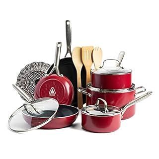 Red Volcano Cookware Pots and Pans Set, 14 Piece (B095XD1XRX)