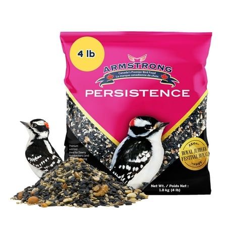 Armstrong Wild Bird Food Royal Jubilee Persistence Blend 4 Pounds - with Black Oil Sunflower Nuts Safflower Dried Raisins Cranberries &amp; Cherries for Downy Woodpeckers - Ideal for Outside Feeders