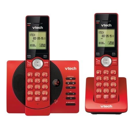 VTech DECT 6.0 Dual Handset Cordless Phones with ITAD CID Backlit Keypads and Screens Full Duplex Handset Speakerphones Call Block Red - CS6929-26