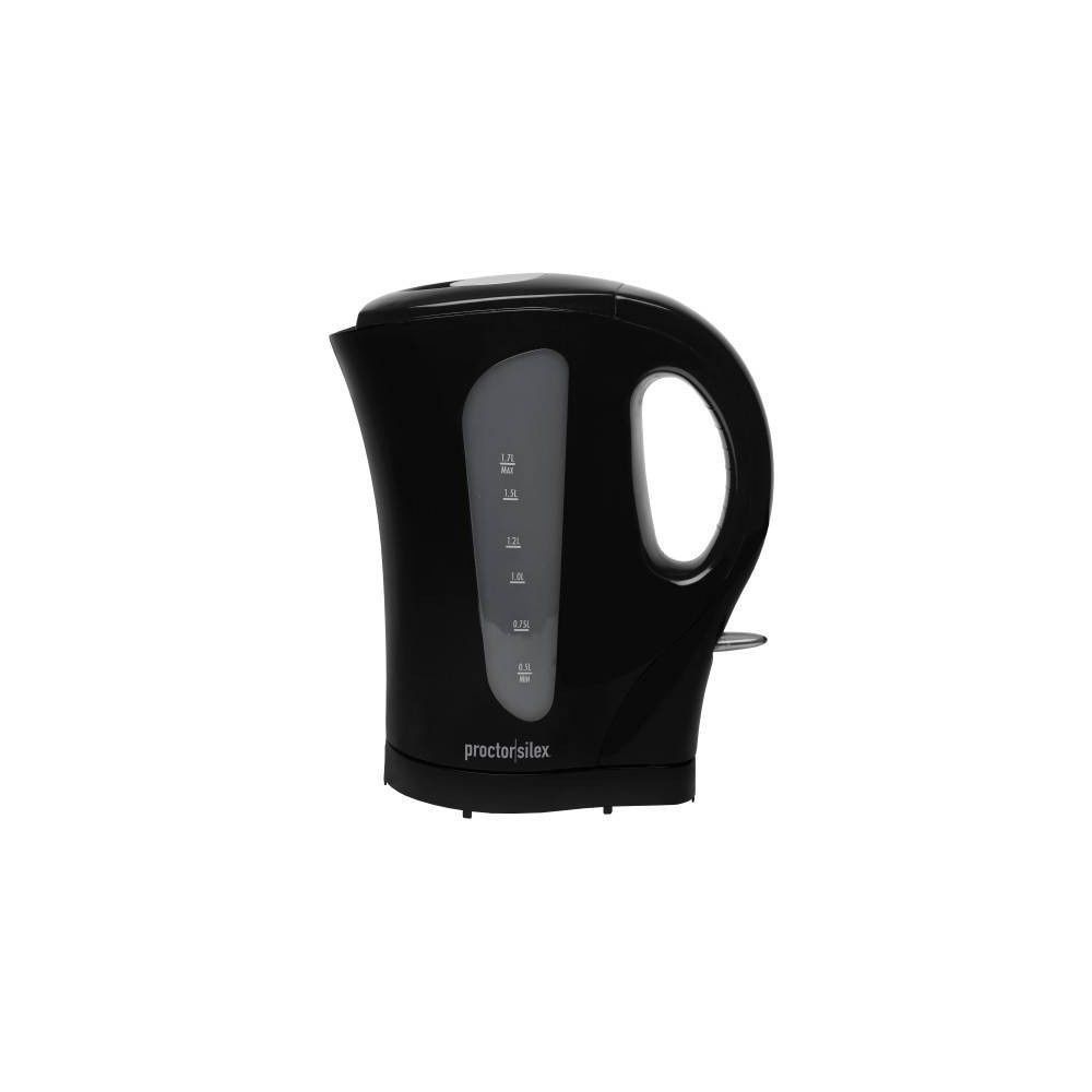 Proctor Silex 1.7L Kettle Black K4097G: Electric Water &amp; Tea Kettle, 1500W Hot Pot, Plastic Handle &amp; Lid