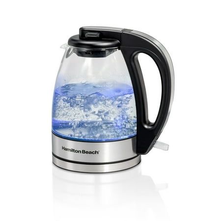 Hamilton Beach Compact Glass Electric Kettle Tea &amp; Water Kettle 1L Stainless Steel &amp; Black Accents