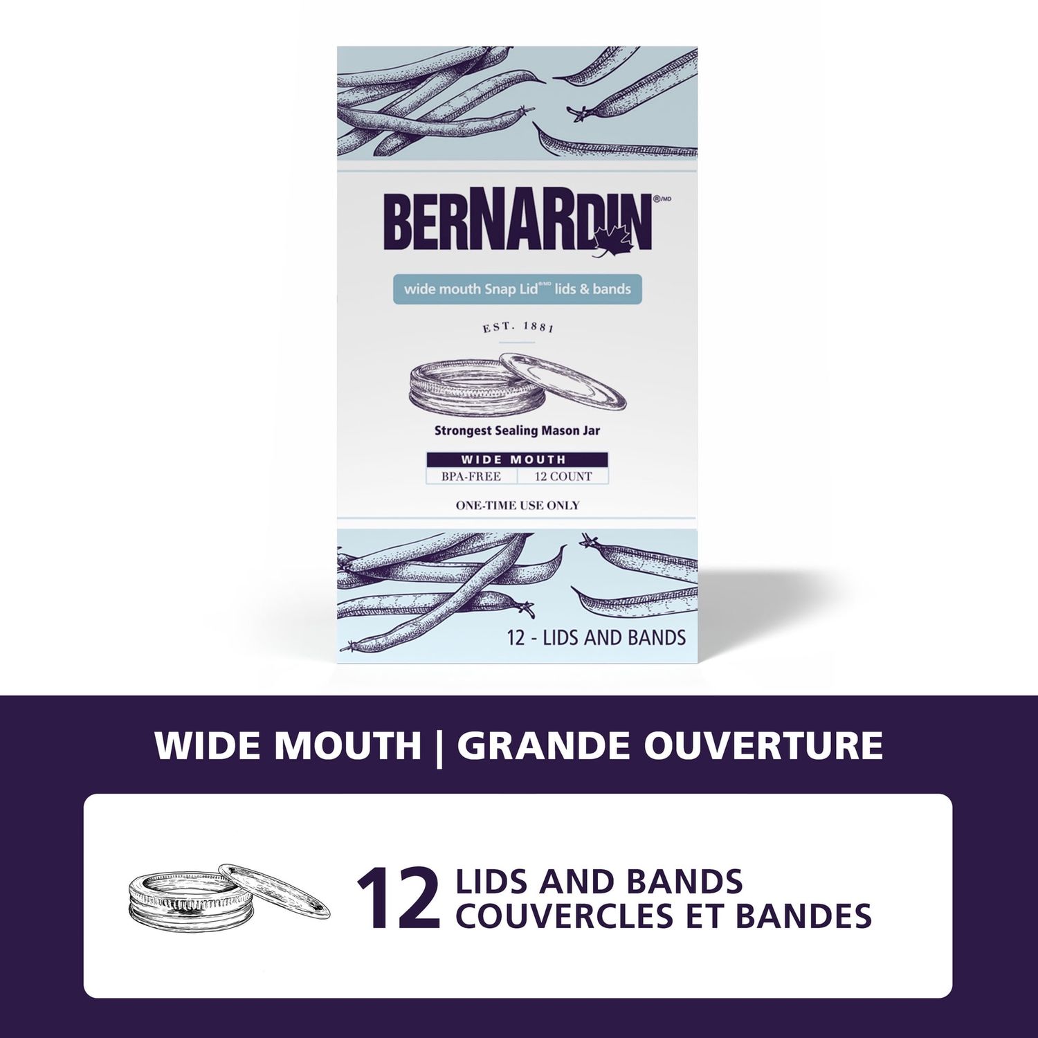 Bernardin Mason Jar Lids And Bands, Wide Mouth, 12 Count Wide Mouth (86 Mm)