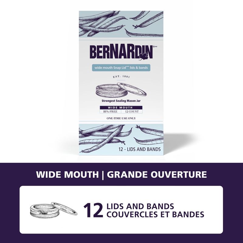Bernardin Mason Jar Lids And Bands, Wide Mouth, 12 Count Wide Mouth (86 Mm)