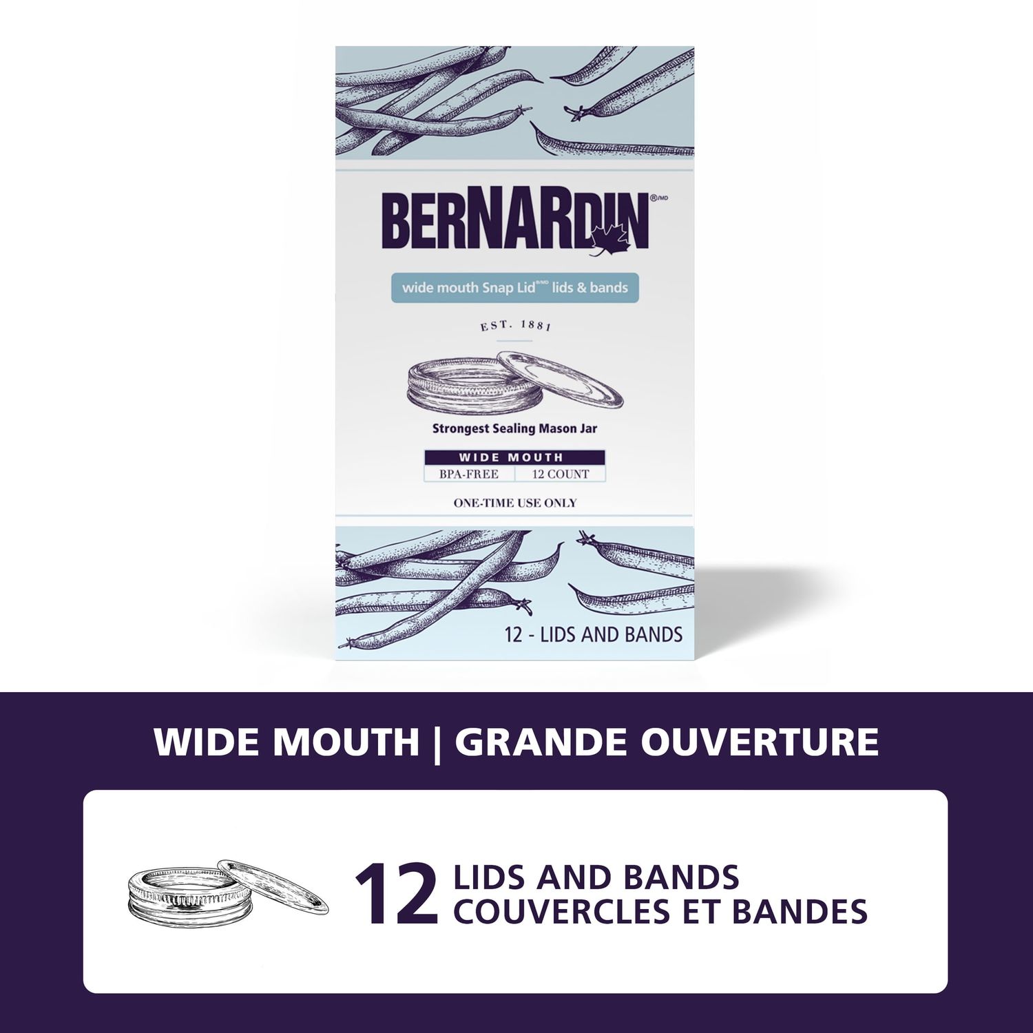 Bernardin Wide Mouth Snap Lids &amp; Bands - 12 Pk